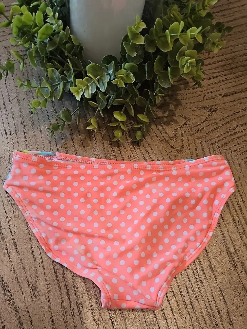 Cat & Jack Coral and White Polka Dot Girls Bikini Bottoms Size M 7/8